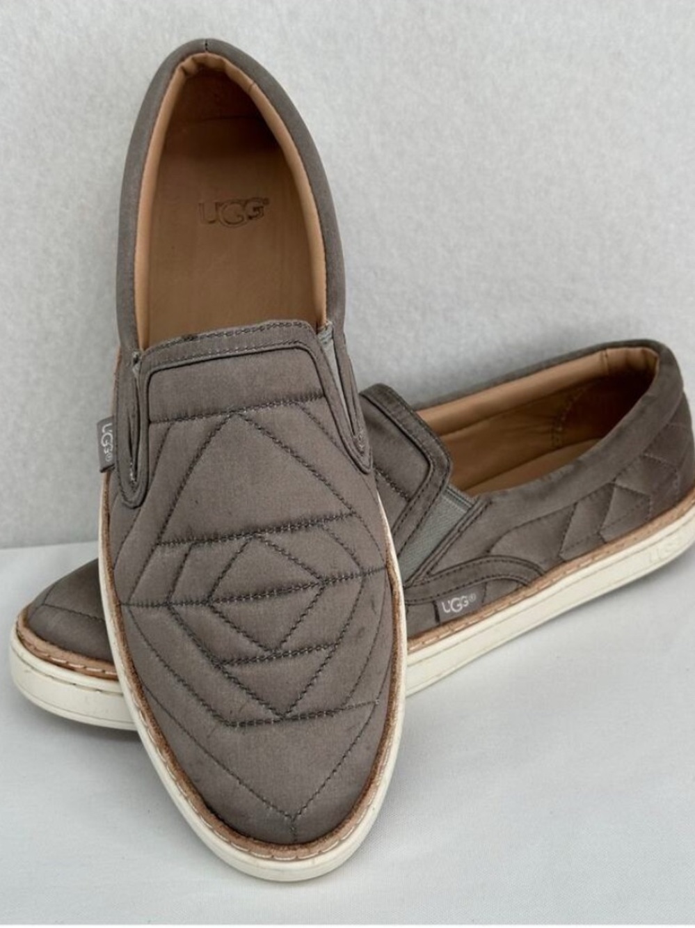 Ugg Soleda Gray Quilted Satin Sneakers Loafers Slip On 8